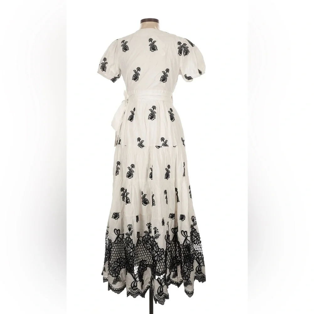 Anthropologie Not So Serious Pallavi Mohan Embroidered Wrap Midi Dress M NWT - Picture 5 of 9